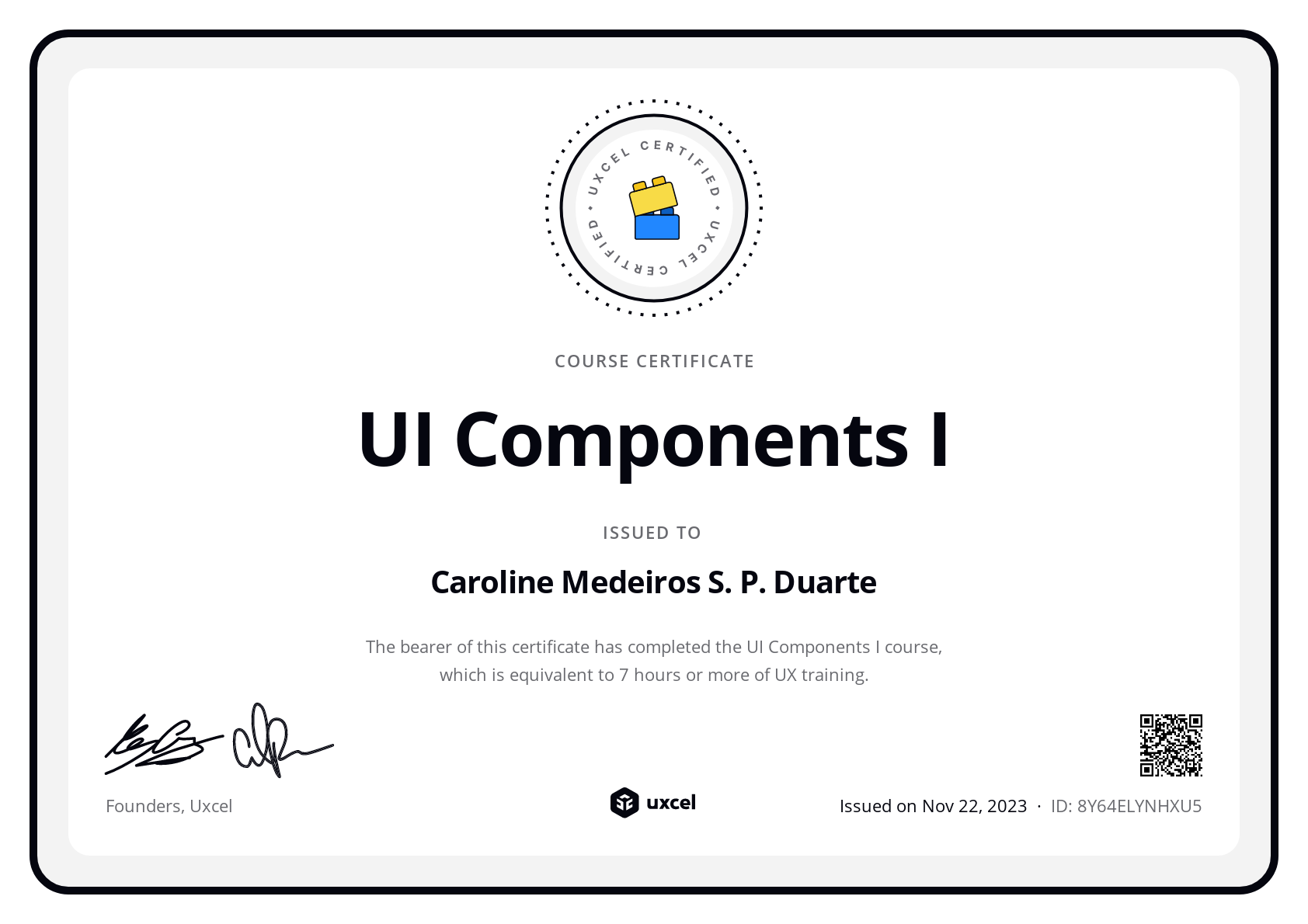 Caroline Medeiros S. P. Duarte's certificate